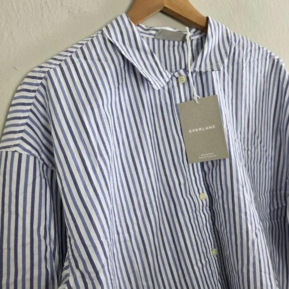 NWT Everlane The Woven PJ Button Down Crop Top Blue White Stripe Cotton Medium - Picture 8 of 14